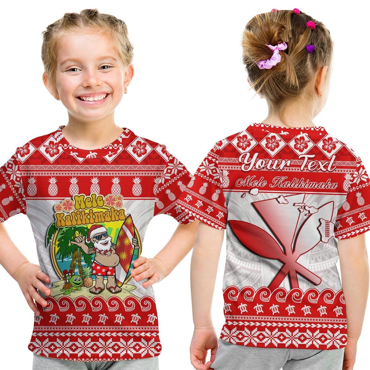 Custom Personalised Hawaii Christmas T Shirt KID Kanaka Polynesian Santa Claus Mele Kalikimaka - Wonder Print Shop
