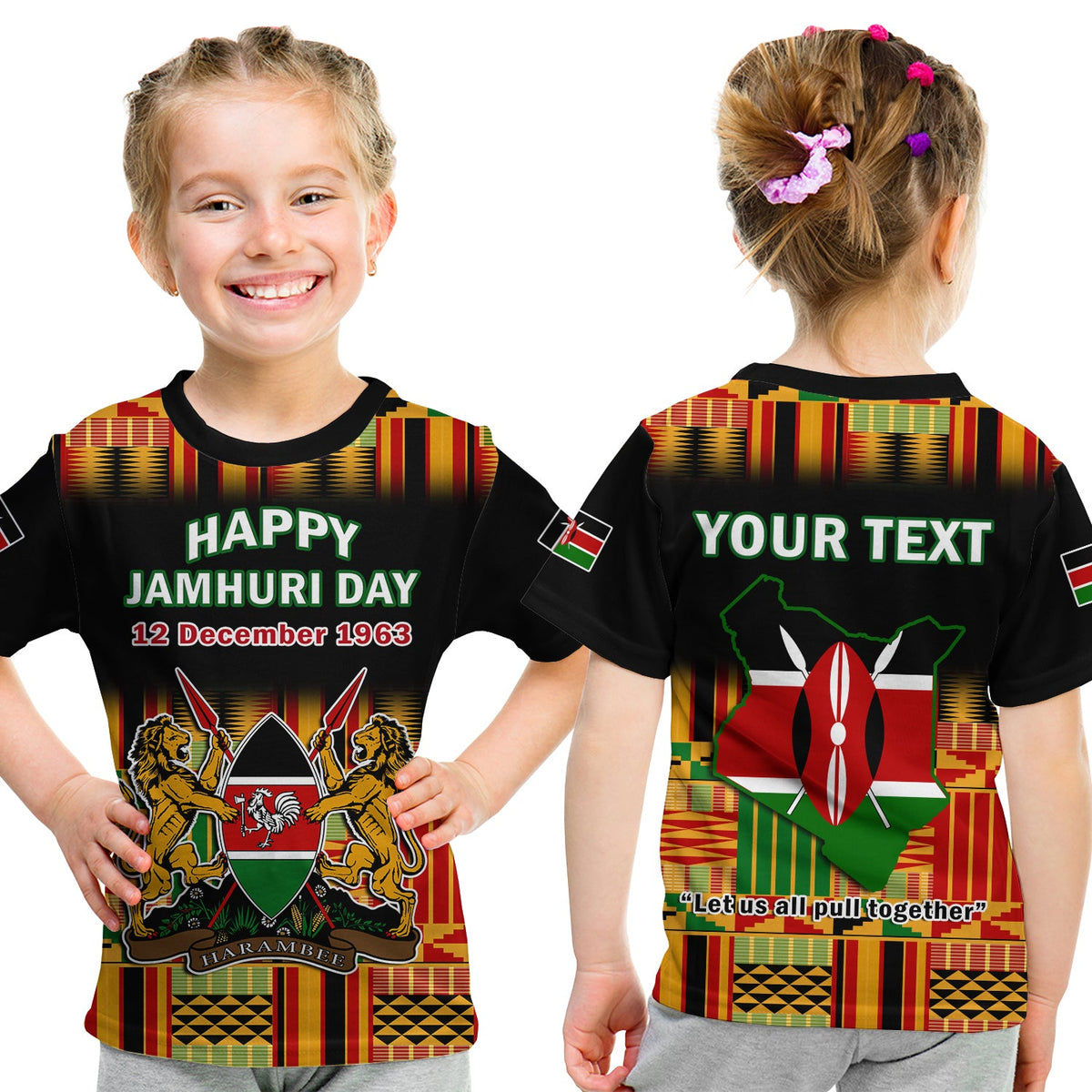 (Custom Personalised) Kenya T Shirt KID Happy Jamhuri Day Kenyan Pattern - Wonder Print Shop