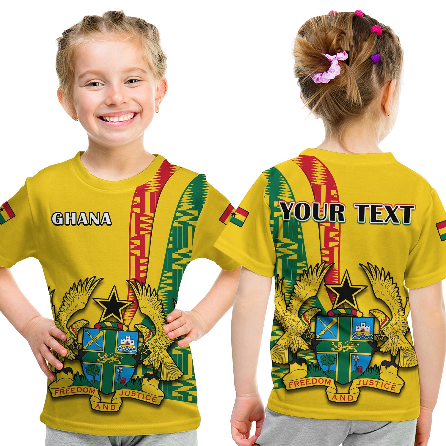 custom-personalised-ghana-t-shirt-kid-ghanan-coat-of-arms-mix-kente-pattern
