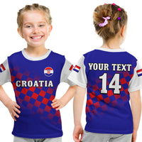 Custom Croatia Football T Shirt Hrvatska Checkerboard Blue Version - Wonder Print Shop
