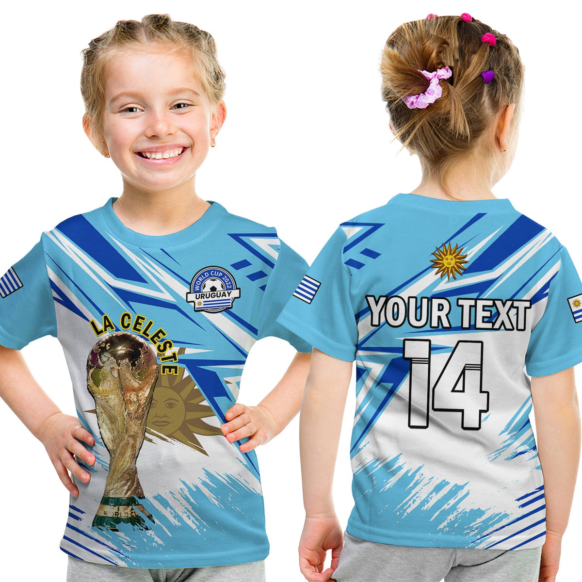 (Custom Text And Number) Uruguay Football T Shirt KID La Celeste WC 2022 Sporty Style - Wonder Print Shop