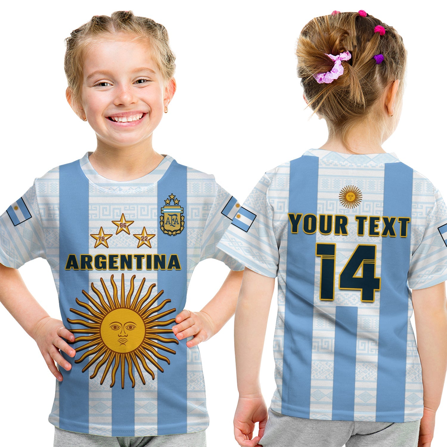 (Custom Text And Number) Argentina Football T Shirt KID World Cup La Albiceleste 3rd Champions Proud - Wonder Print Shop