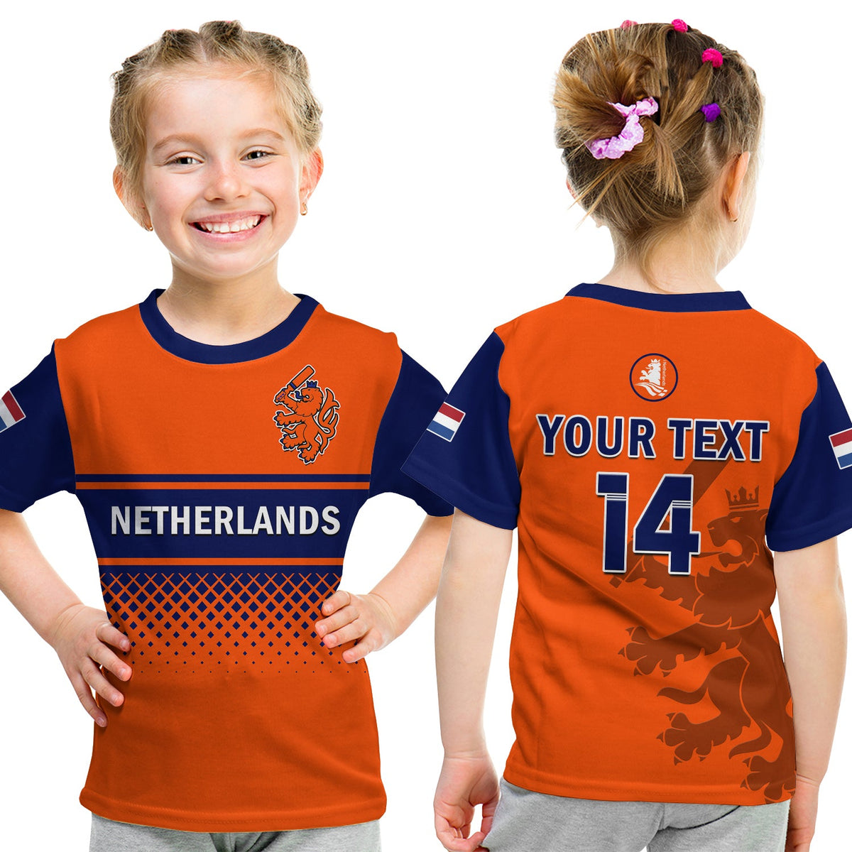 (Custom Text And Number) Netherlands Cricket T Shirt KID ODI Simple Orange Style - Wonder Print Shop