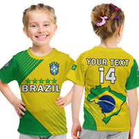 (Custom Text And Number) Brazil Football T Shirt KID Brasil Map Come On Canarinho Sporty Style - Wonder Print Shop