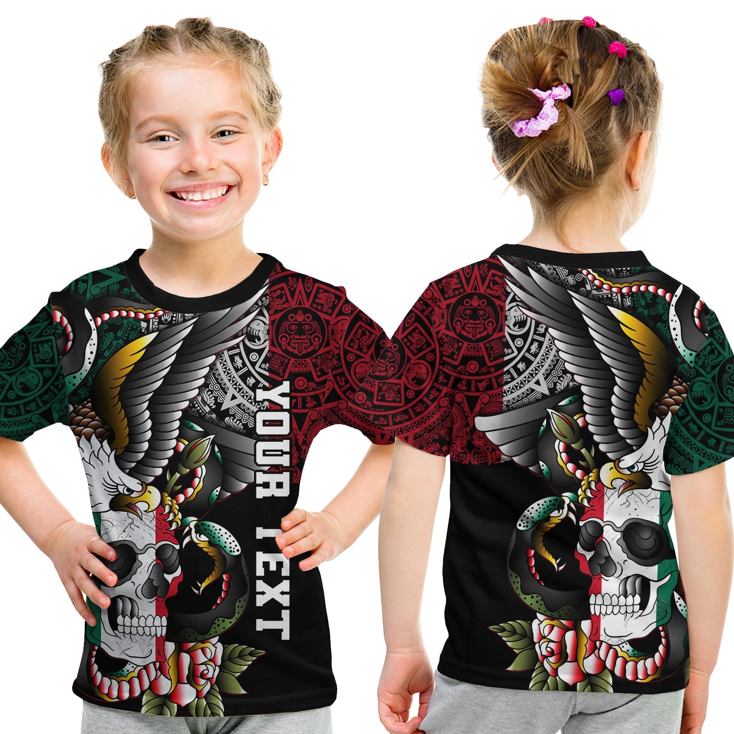 (Custom Personalised) Mexico T Shirt KID Mexican Skull Eagle With Angry Snake - Wonder Print Shop