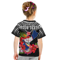 Black kids T-shirt with YOUR TEXT and Guam map, tropical flowers and leaves