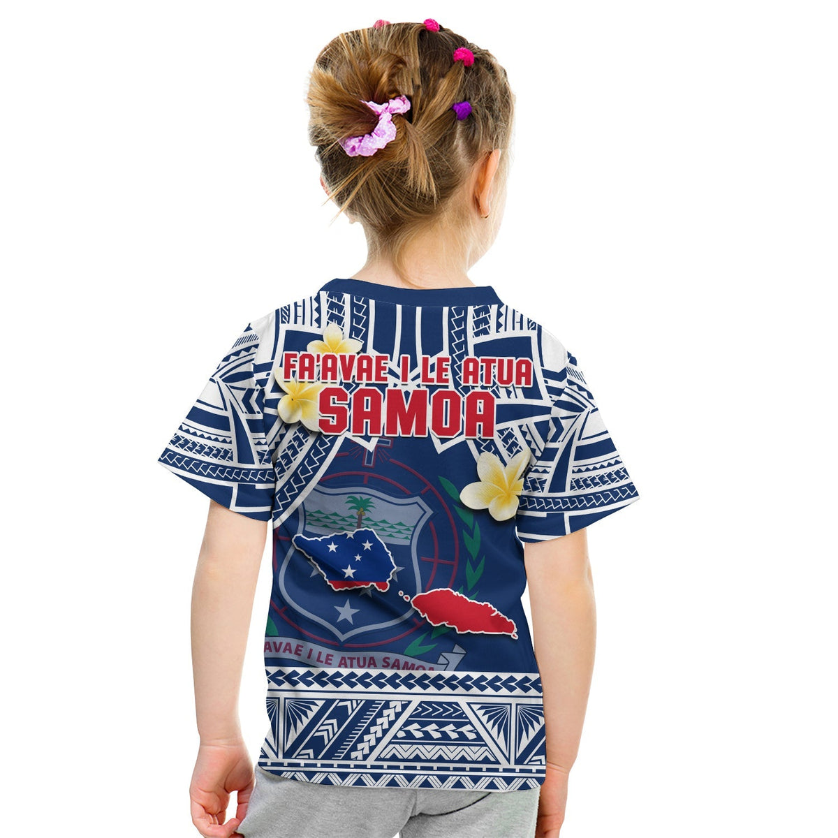 Samoa T Shirt KID Samoan Plumeria Flowers Mix Polynesian Pattern - Wonder Print Shop
