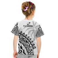 Kid white rugby T-shirt back view with black tribal tapa band and arched emblem