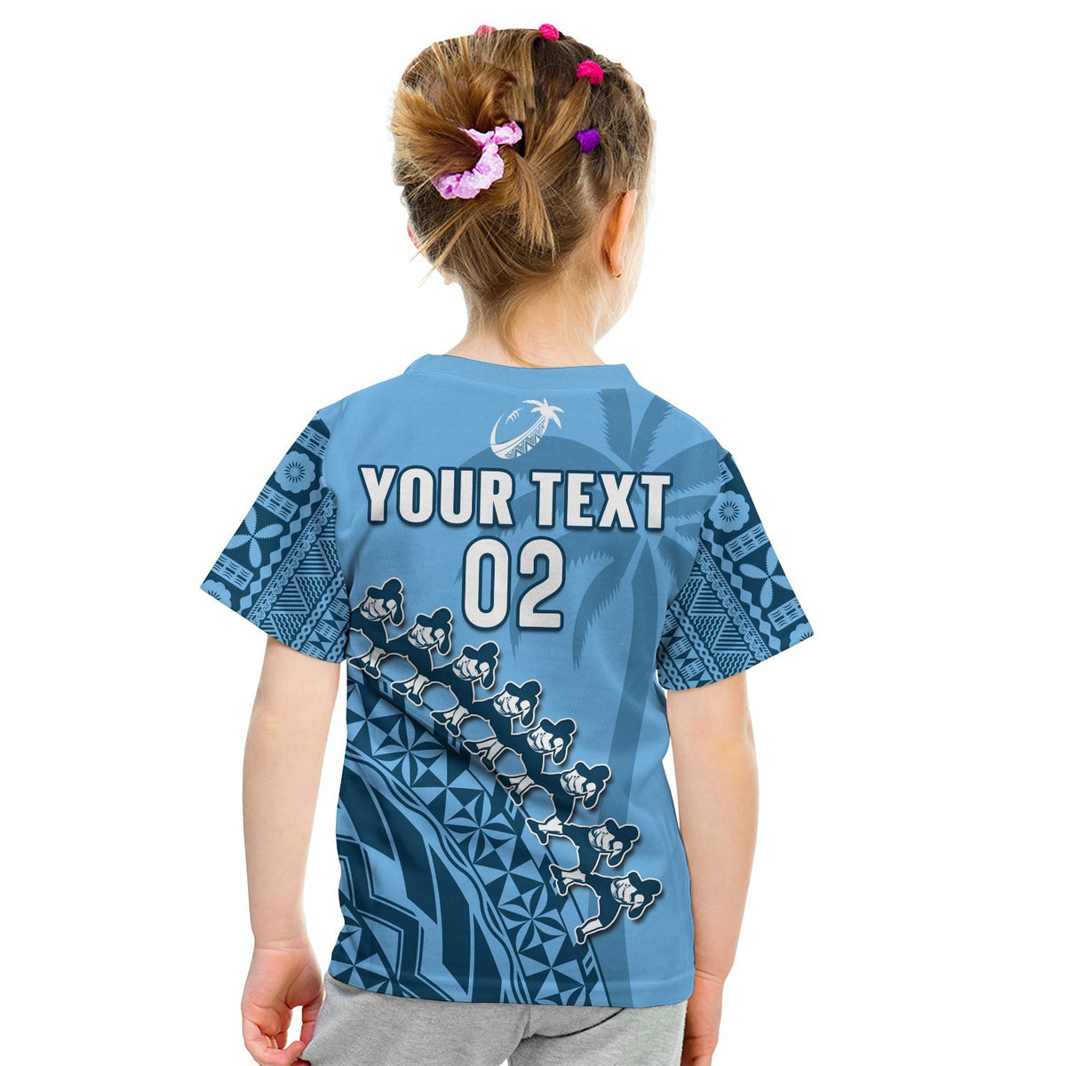 Custom Text And Number Fiji Tapa Rugby T Shirt Fijian Cibi Dance Tapa Pattern Blue - Wonder Print Shop