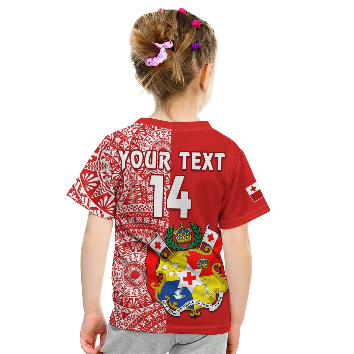 Custom Text And Number Tonga T Shirt KID Tongan Coat Of Arms Ngatu Pattern - Wonder Print Shop