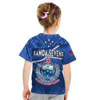 Samoa Rugby T shirt KID Manu Samoa Polynesian Hibiscus Blue Style - Wonder Print Shop