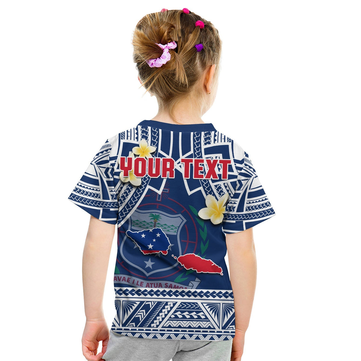 Custom Personalised Samoa T Shirt KID Samoan Plumeria Flowers Mix Polynesian Pattern - Wonder Print Shop
