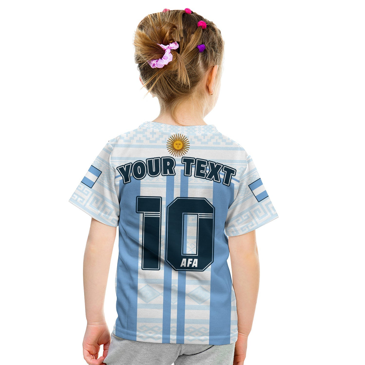(Custom Text And Number) Argentina Football 2022 T Shirt KID Vamos La Albiceleste - Wonder Print Shop