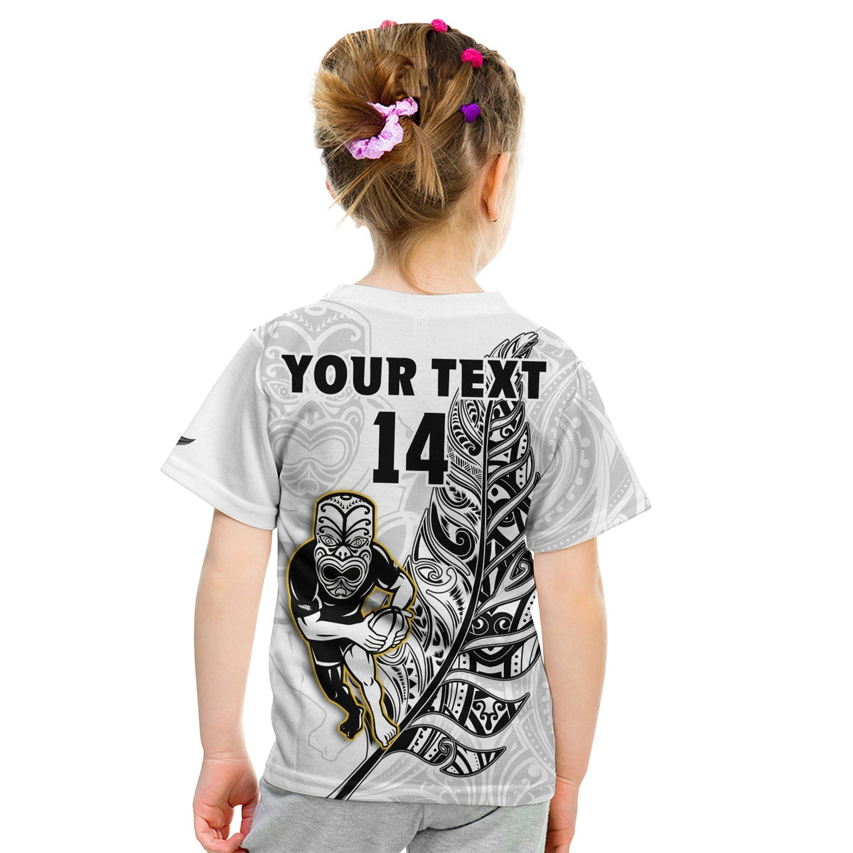 Custom Text And Number New Zealand 2022 Rugby T Shirt All Black Silver Fern Maori Pattern Version White - Wonder Print Shop