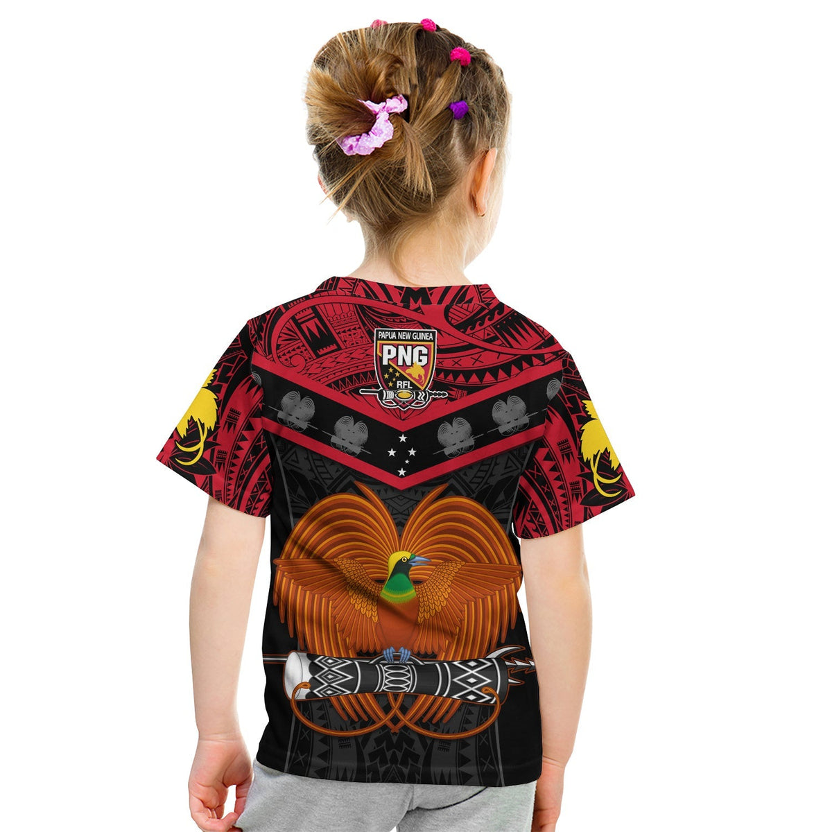 Papua New Guinea Rugby T Shirt KID PNG Kumuls Bird Of Paradise Black - Wonder Print Shop