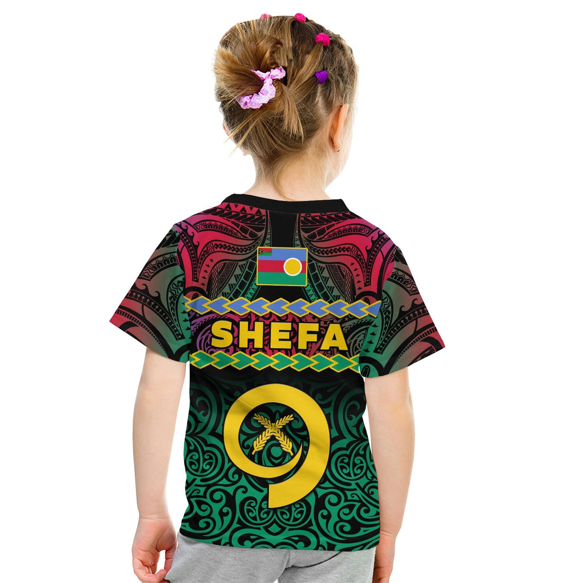 Shefa Province T Shirt KID Vanuatu Pig Tusk Polynesian Flag Style - Wonder Print Shop