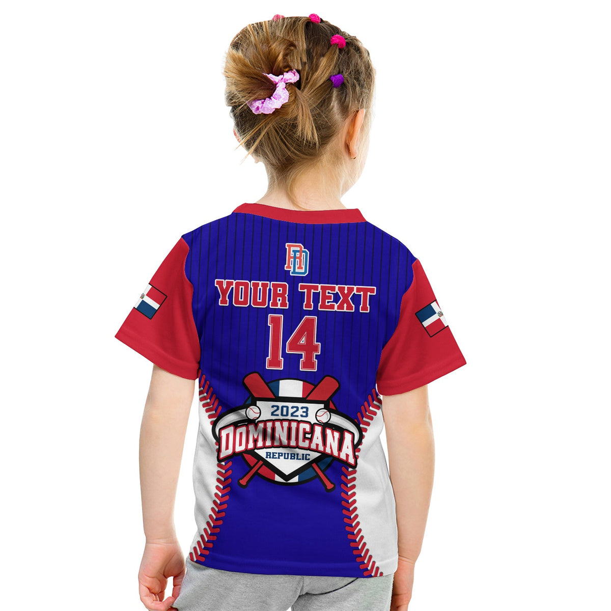 (Custom Text And Number) Dominican Republic Baseball 2023 T Shirt KID Version Blue - Wonder Print Shop