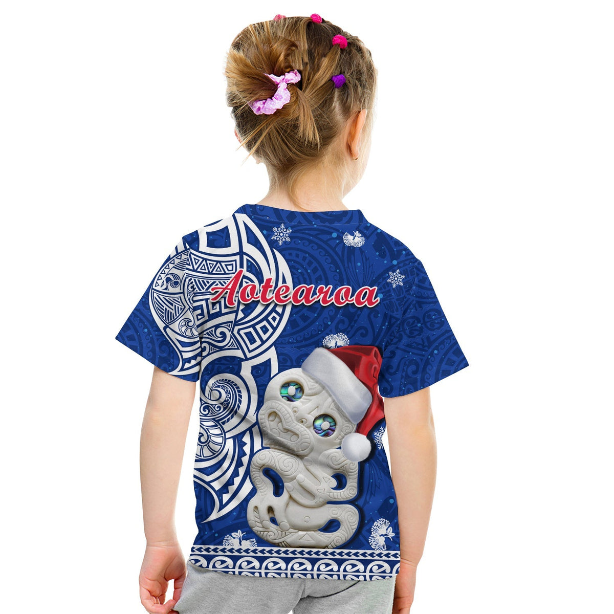New Zealand Christmas T Shirt KID Hei Tiki Blue Pohutukawa Meri Kirihimete - Wonder Print Shop