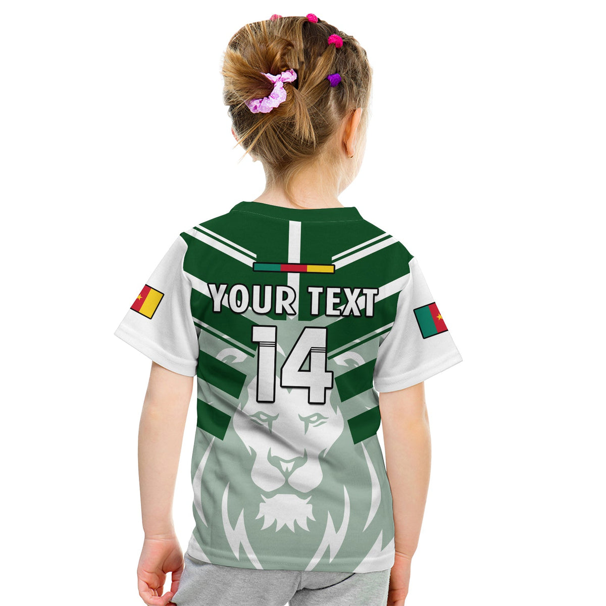 (Custom Text And Number) Cameroon Football T Shirt KID Les Lions Indomptables White World Cup 2022 - Wonder Print Shop