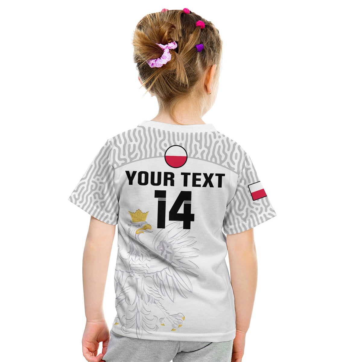 (Custom Text And Number) Poland Football T Shirt KID Polska World Cup 2022 White - Wonder Print Shop