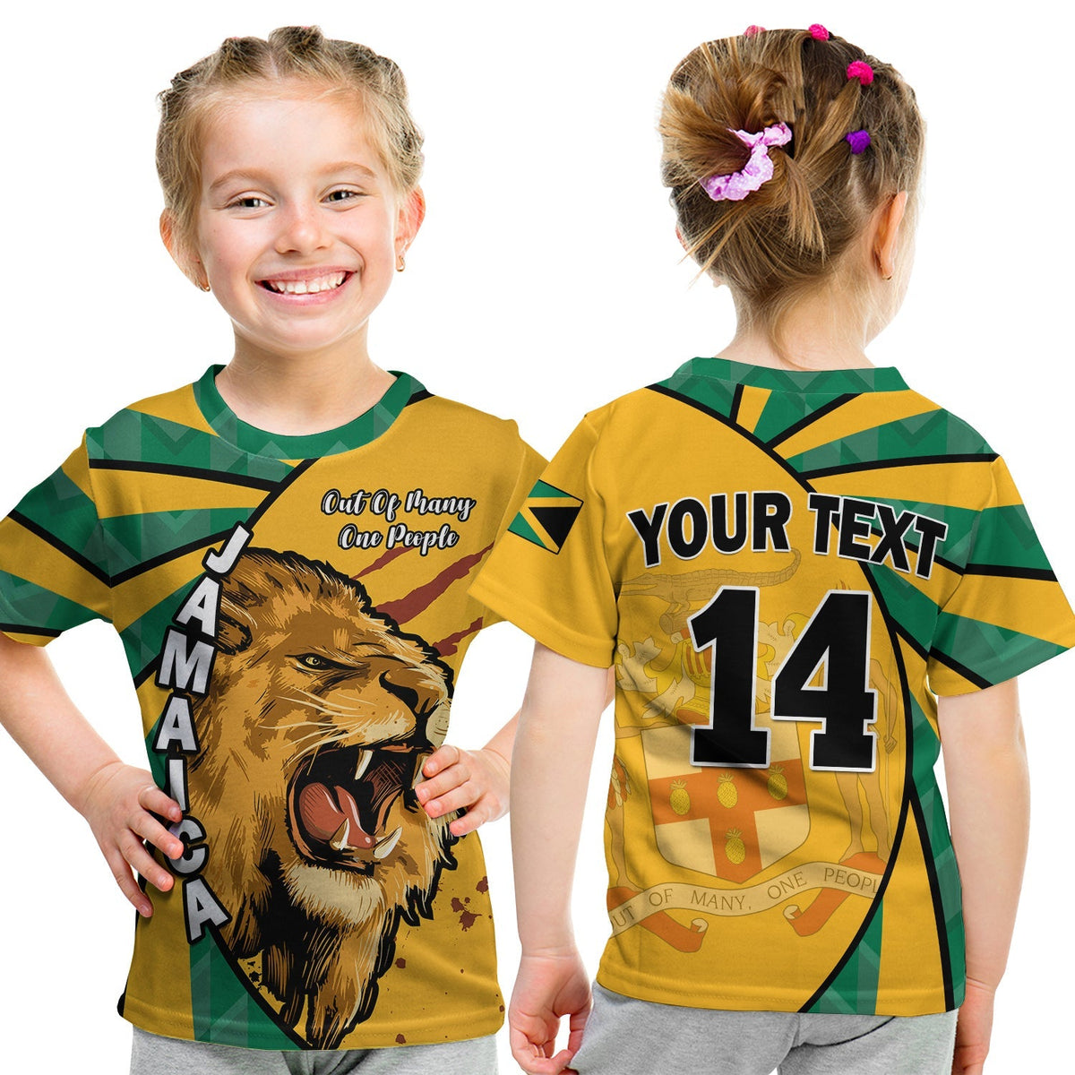 (Custom Text and Number) Jamaica Athletics T Shirt KID Jamaican Flag Mix Lion Sporty Style - Wonder Print Shop