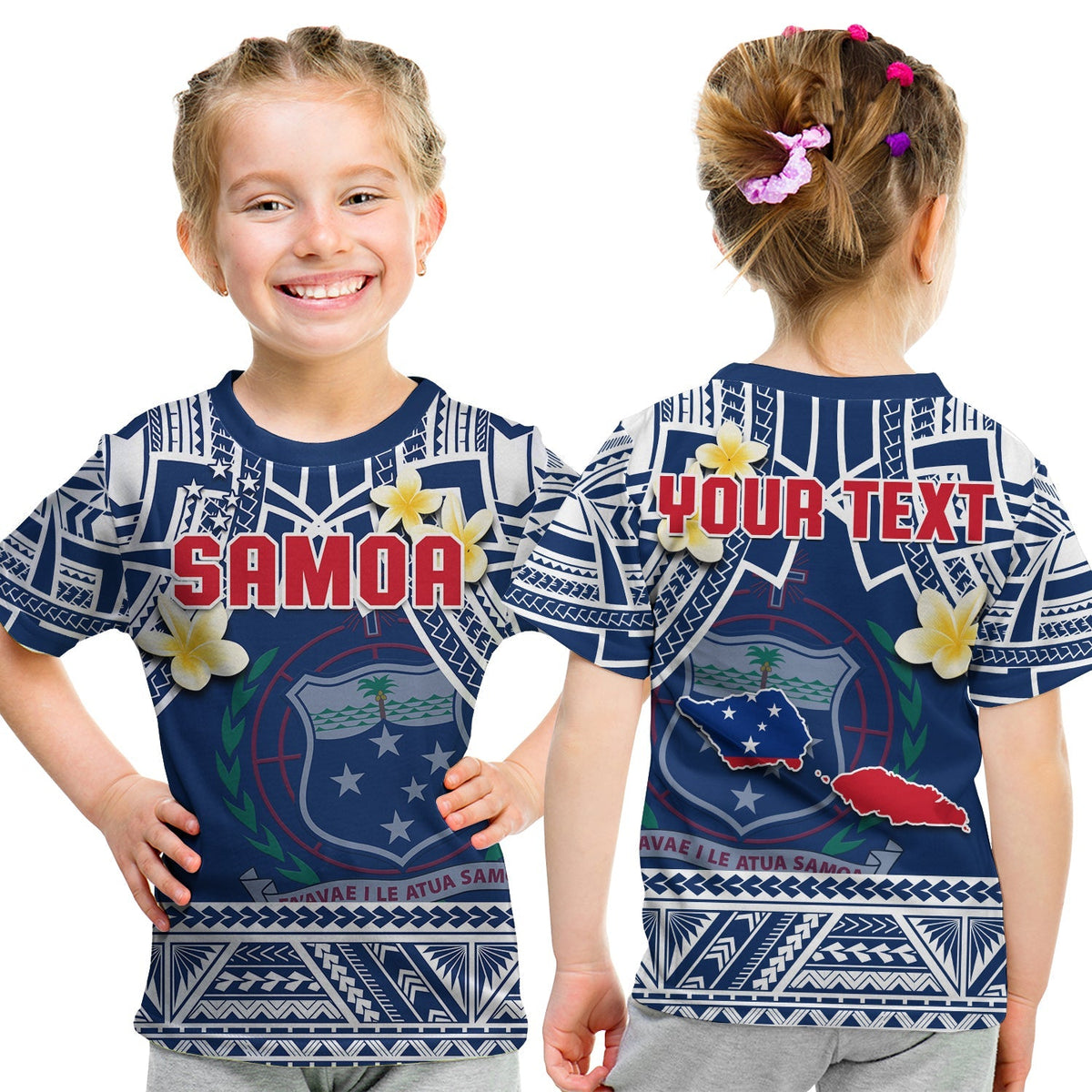 Custom Samoa T Shirt Samoan Plumeria Flowers Mix Polynesian Pattern - Wonder Print Shop