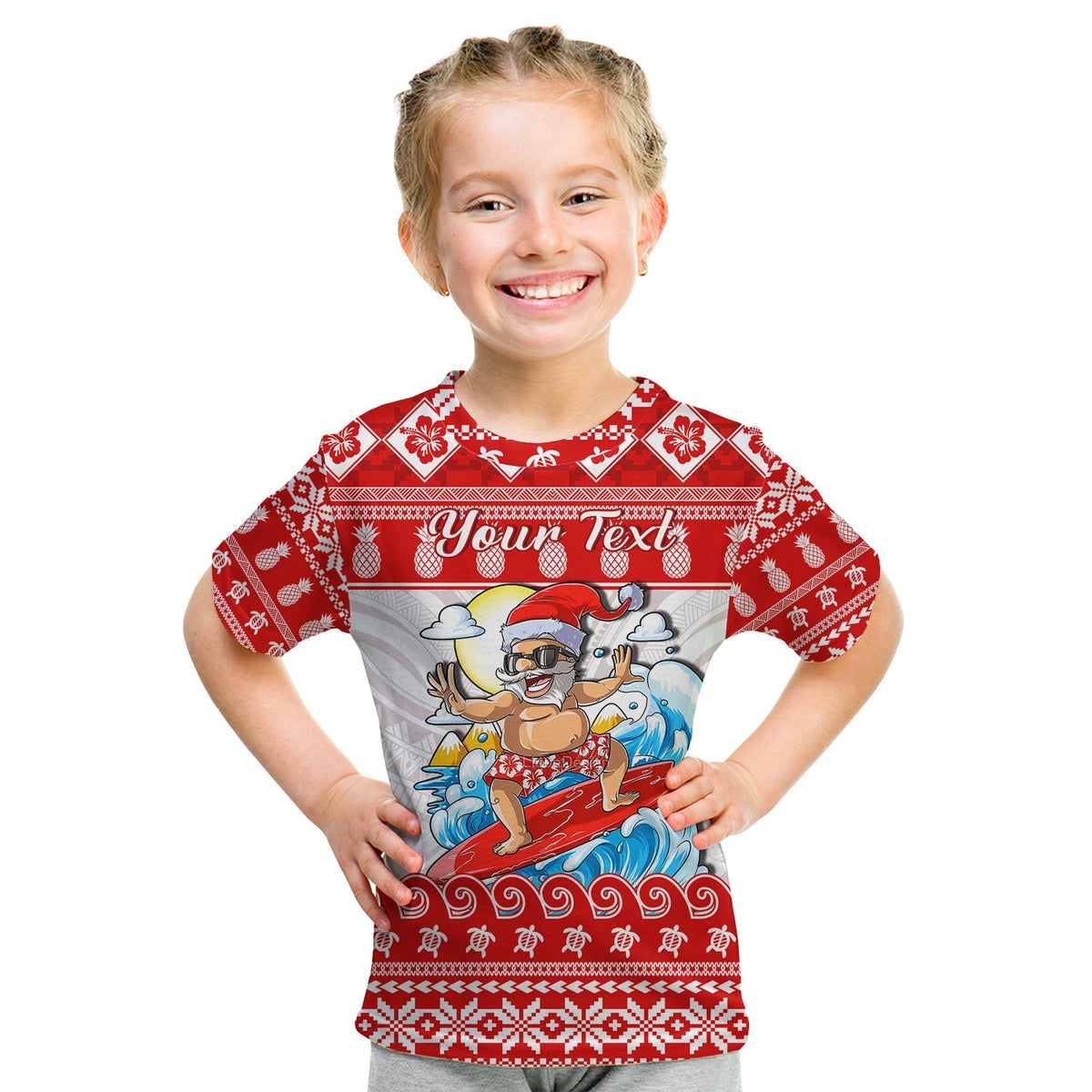 Custom Personalised Hawaii Christmas T Shirt KID Surfing Santa Mele Kalikimaka Polynesian - Wonder Print Shop