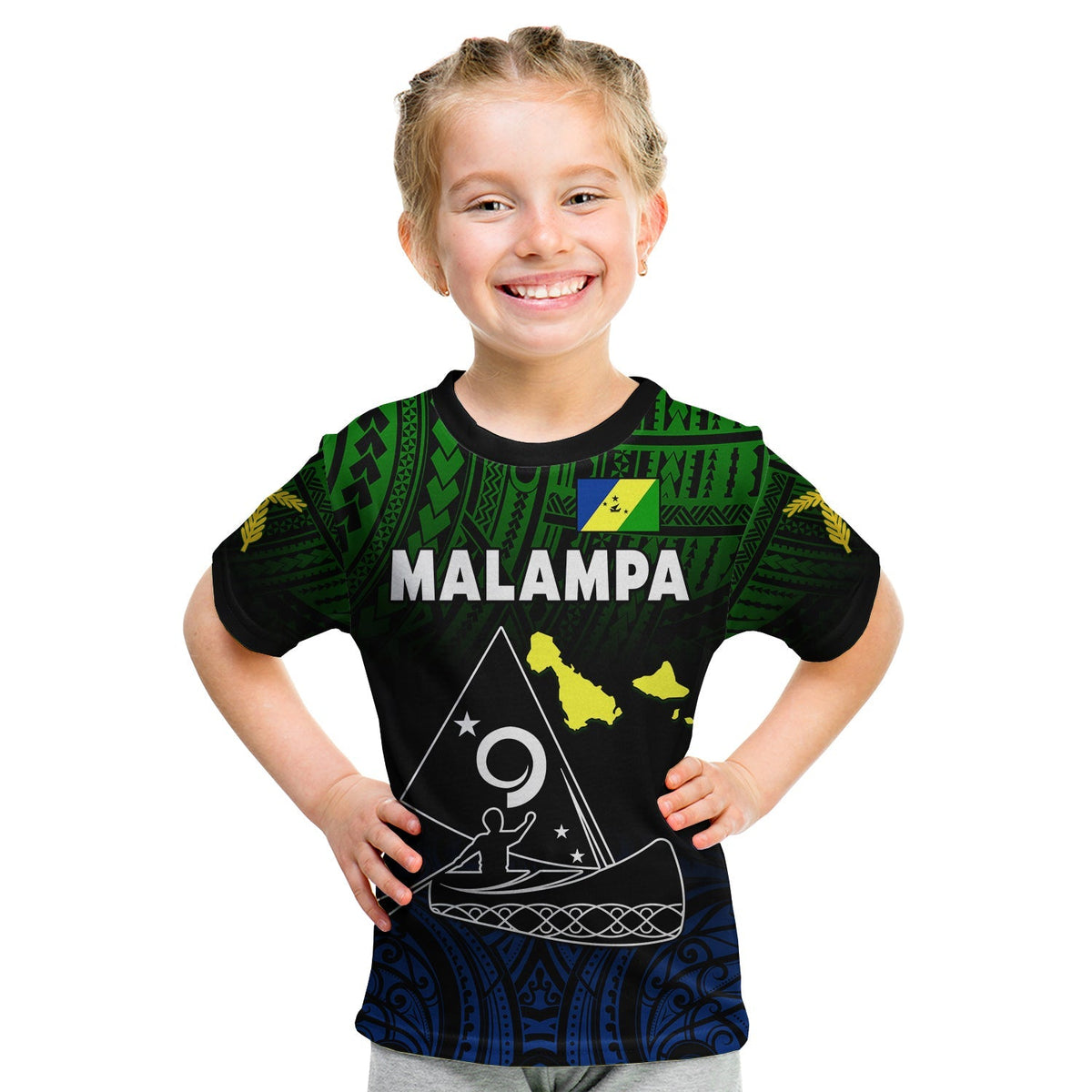 (Custom Personalised) Malampa Province T Shirt KID Native Canoe Mix Vanuatu Pig Tusk Black Version - Wonder Print Shop