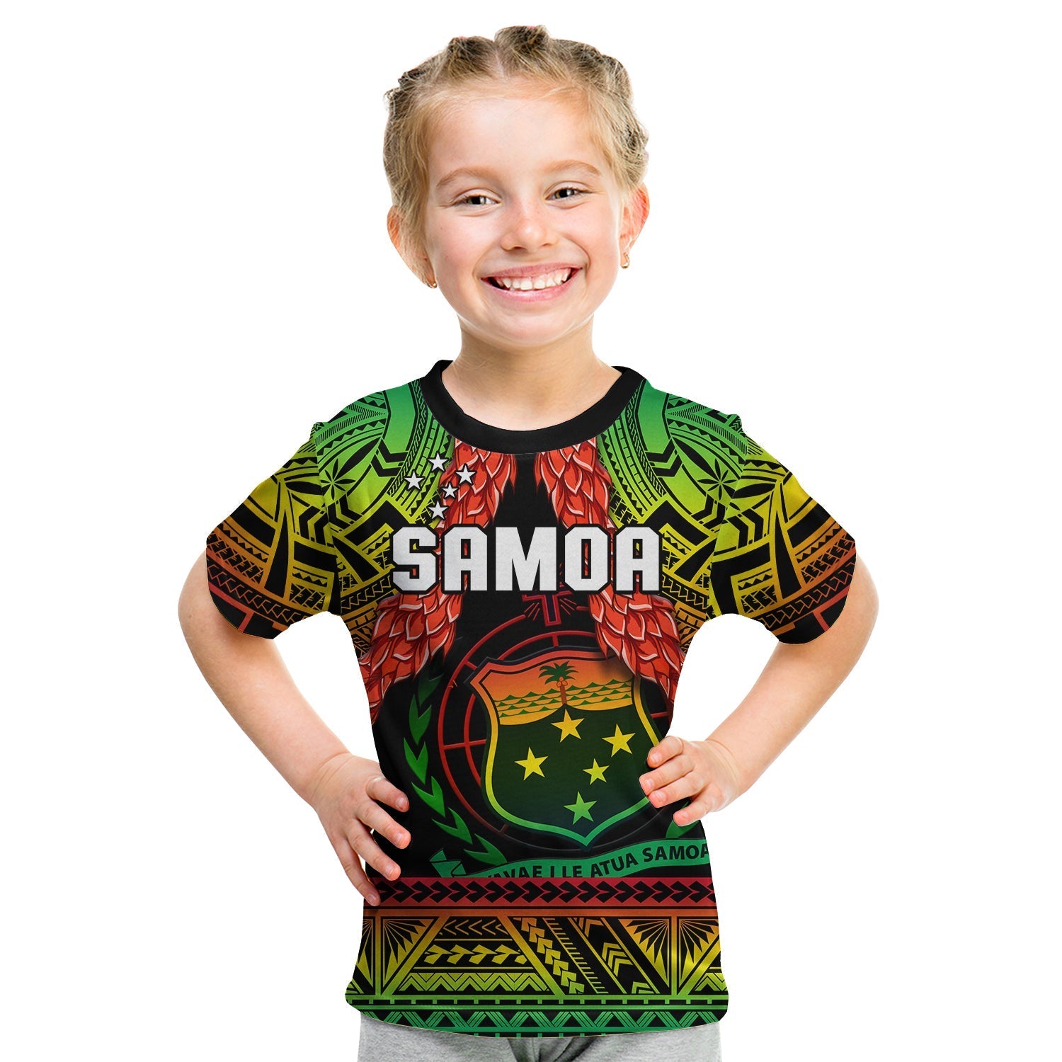 Samoa Rugby T Shirt KID Teuila Torch Ginger Gradient Style - Wonder Print Shop