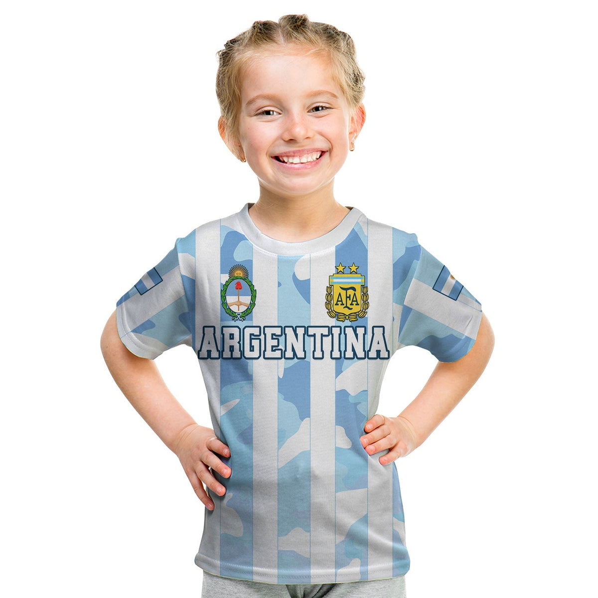 (Custom Personalised) Argentina Football T Shirt KID AFA Champions 2022 Sporty Style - Wonder Print Shop