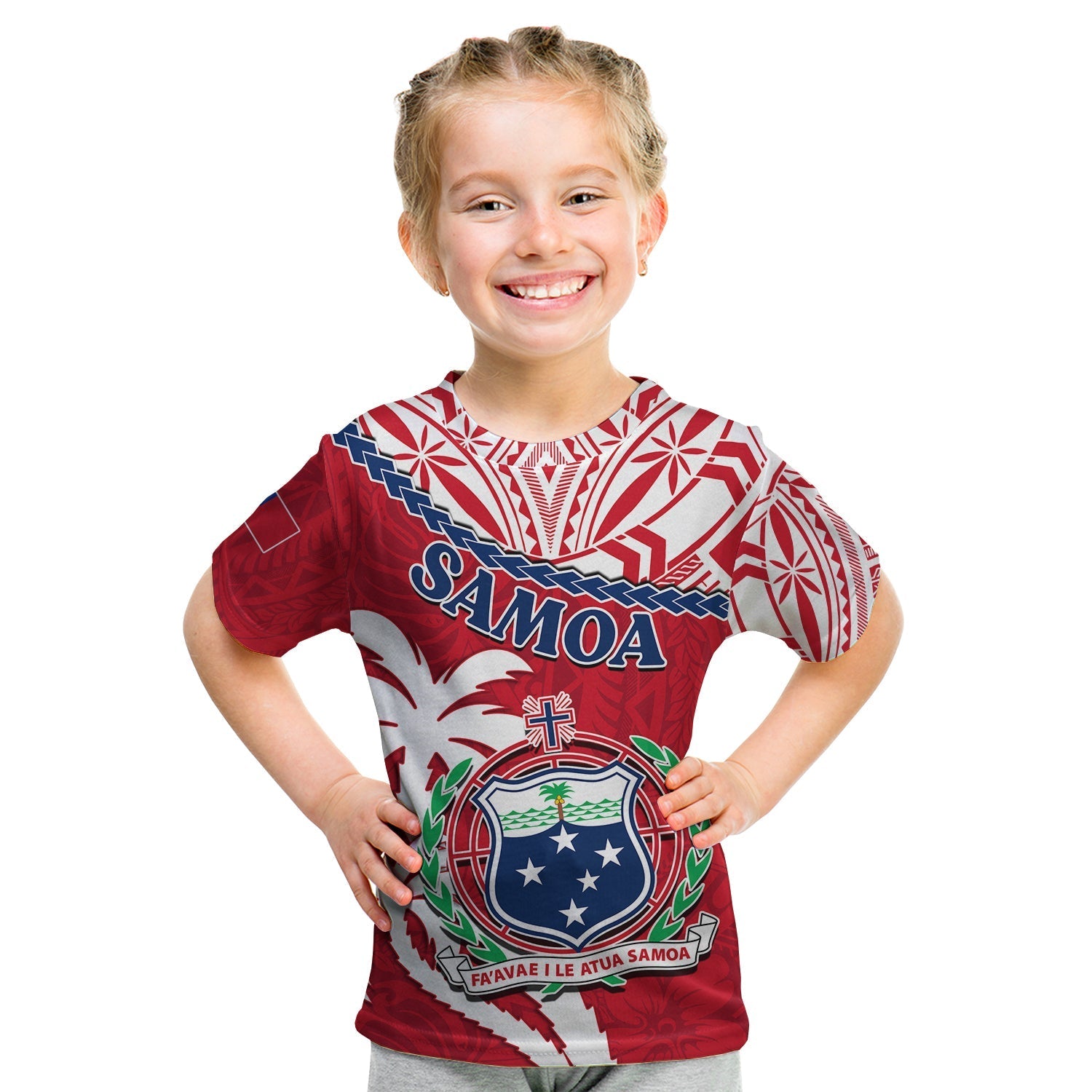 Samoa T shirt KID Samoan Coat Of Arms With Coconut Red Style - Wonder Print Shop