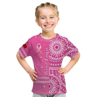 Pink breast cancer awareness T-shirt with ribbon and patterned Ngatu panel on front