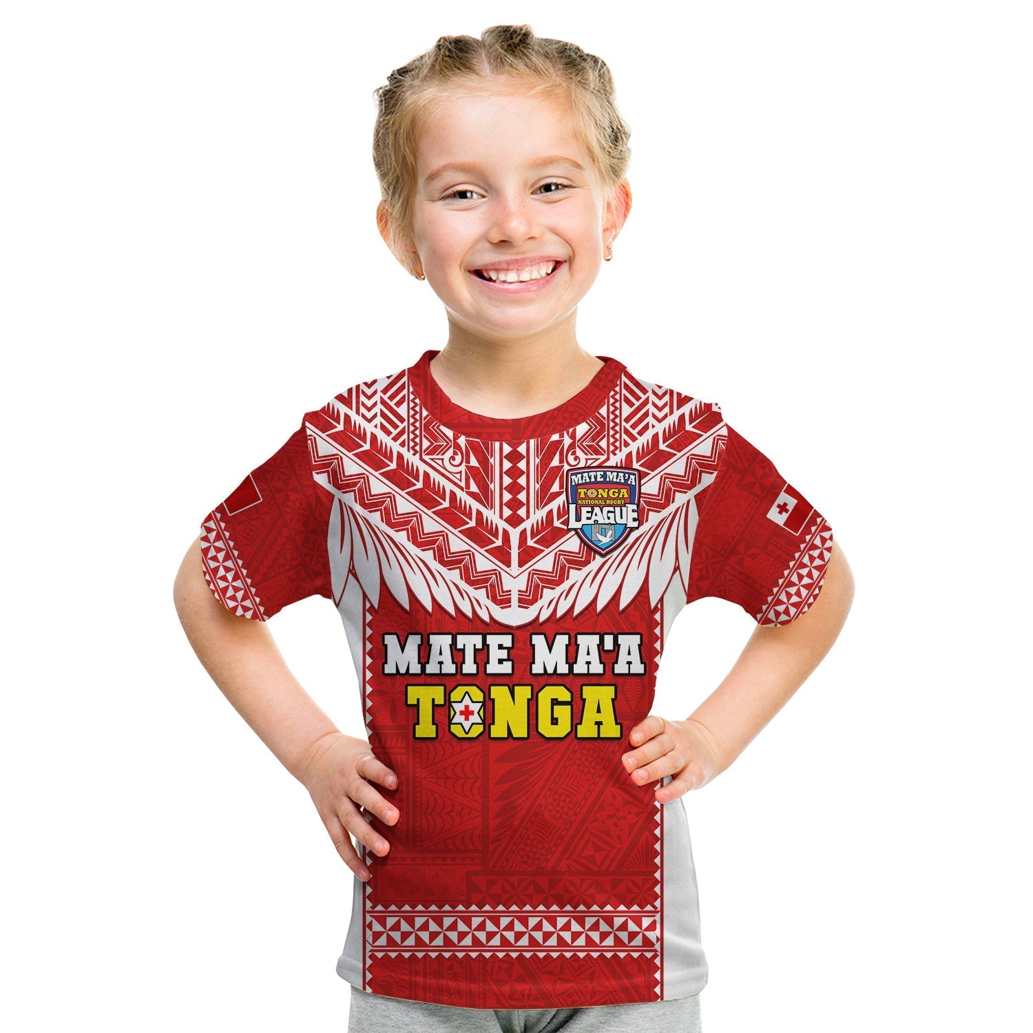 Tonga Rugby T Shirt KID Mate Maa Tonga Pacific Ngatu White - Wonder Print Shop