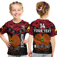 Custom Text And Number Papua New Guinea Rugby T Shirt KID PNG Kumuls Bird Of Paradise Black - Wonder Print Shop