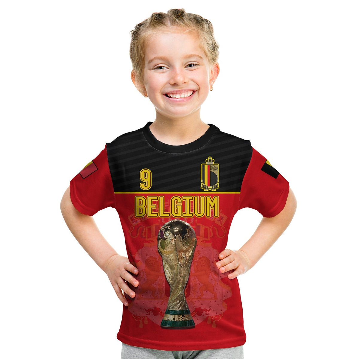 (Custom Text And Number) Belgium Football 2022 T Shirt KID De Rode Duivels Sporty Style - Wonder Print Shop