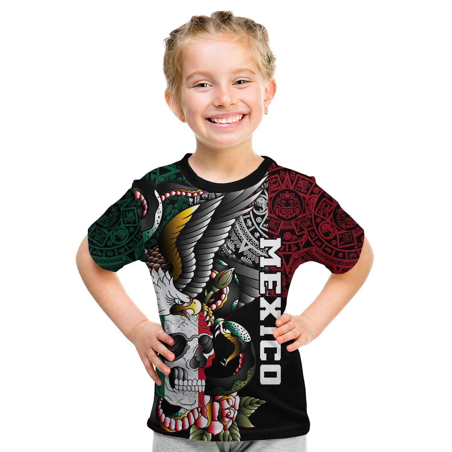Mexico T Shirt KID Mexican Skull Eagle With Angry Snake - Wonder Print Shop