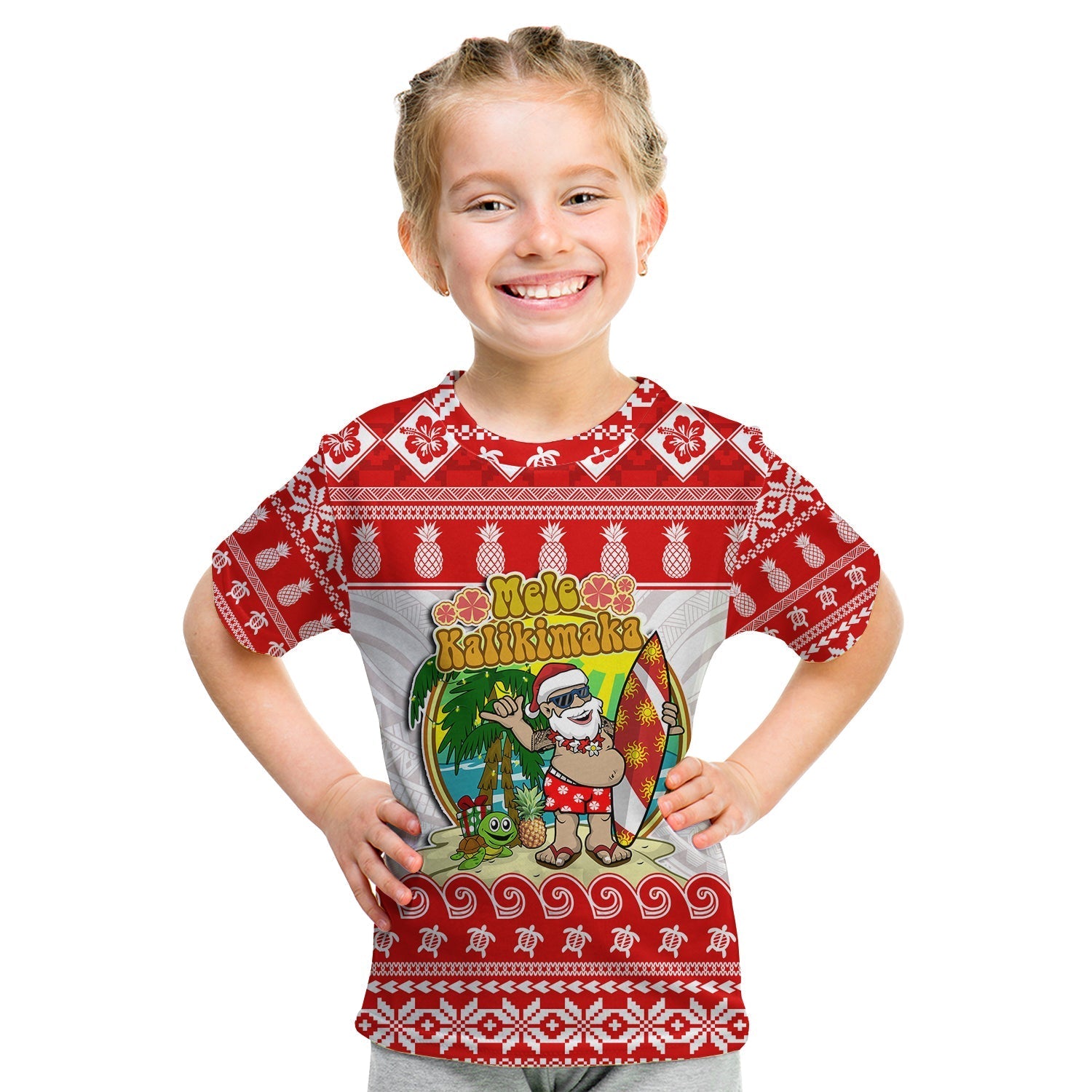 Hawaii Christmas T Shirt KID Kanaka Polynesian Santa Claus Mele Kalikimaka - Wonder Print Shop