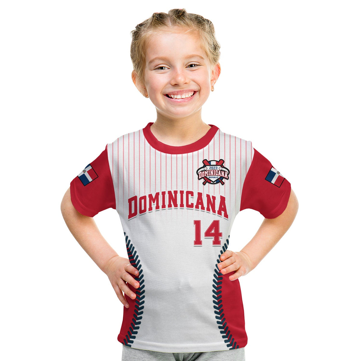 (Custom Text And Number) Dominican Republic Baseball 2023 T Shirt KID Version White - Wonder Print Shop