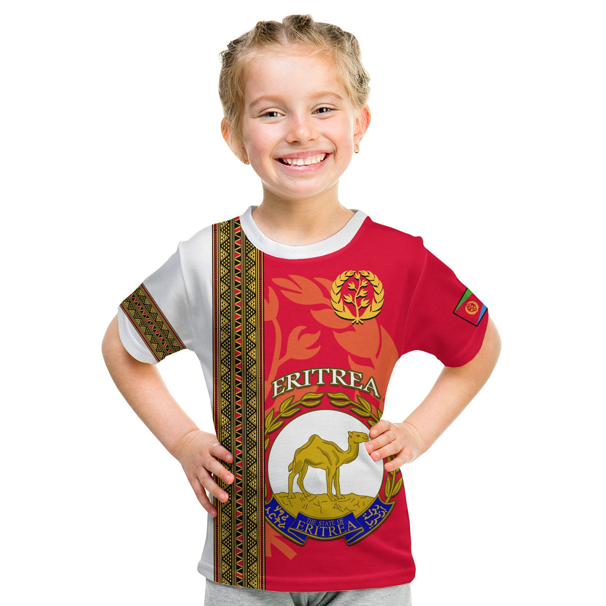 (Custom Personalised) Eritrea T Shirt KID African Pattern Happy Independence Day Version White - Wonder Print Shop