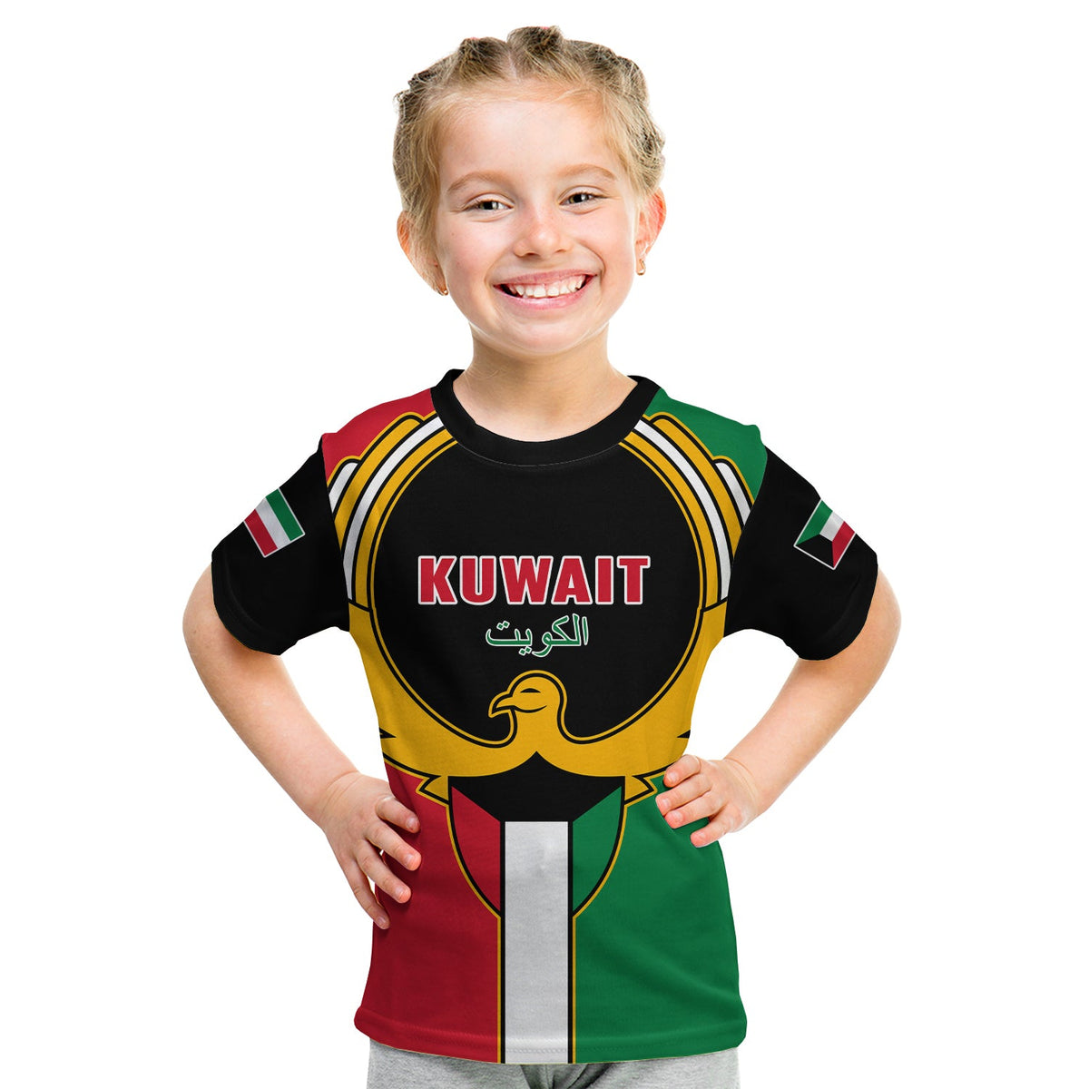 (Custom Personalised) Kuwait T Shirt KID Happy Independence Day With Coat Of Arms - Wonder Print Shop