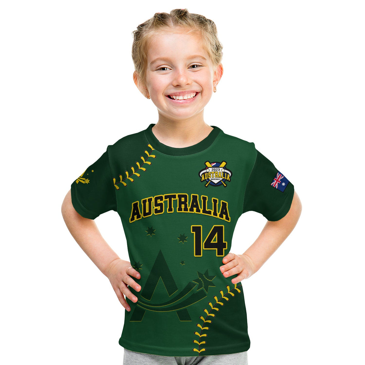 (Custom Text And Number) Australia Baseball 2023 T Shirt KID Go Aussie - Wonder Print Shop