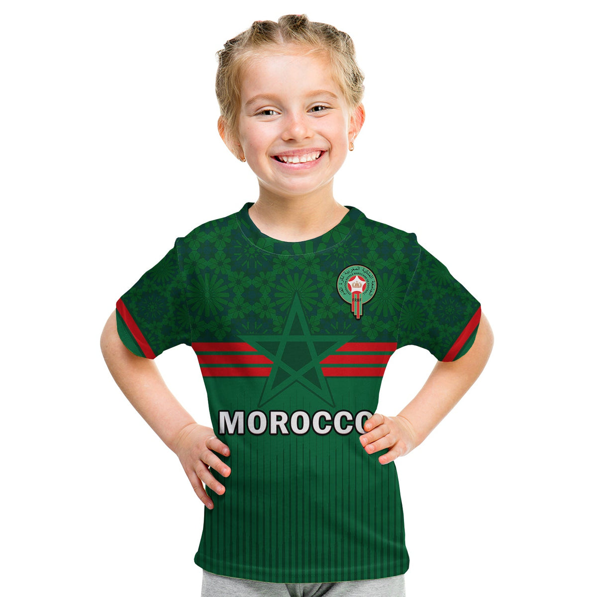 Morocco Football T Shirt World Cup 2022 Green Moroccan Pattern - Wonder Print Shop