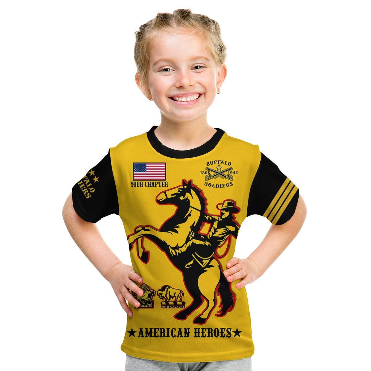 (Custom Text And Chapter) Buffalo Soldiers T Shirt KID BSMC United States Army Yellow - Wonder Print Shop