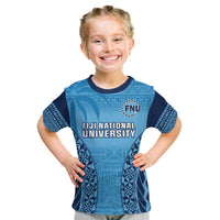 Custom Fiji University T Shirt National Fijian Tapa Pattern Blue - Wonder Print Shop