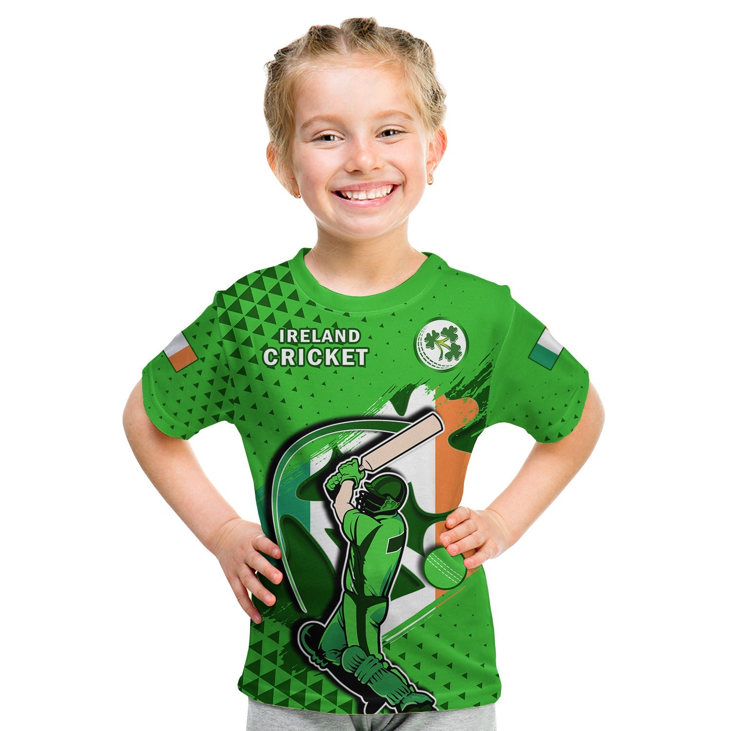 Ireland Cricket T Shirt KID Irish Flag Shamrock Sporty Style - Wonder Print Shop