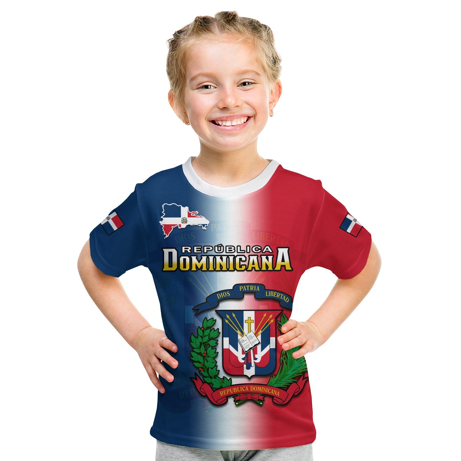 Dominican Republic T Shirt KID Dominicana Coat Of Arms Gradient Style - Wonder Print Shop