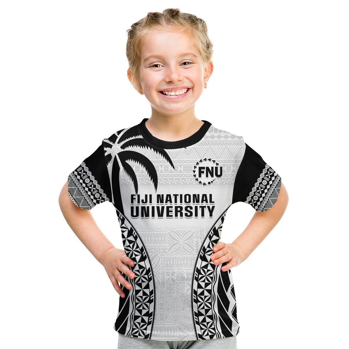 Custom Fiji University T Shirt National Fijian Tapa Pattern White - Wonder Print Shop
