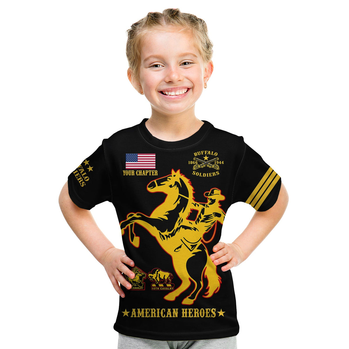 (Custom Text And Chapter) Buffalo Soldiers T Shirt KID BSMC United States Army Black - Wonder Print Shop