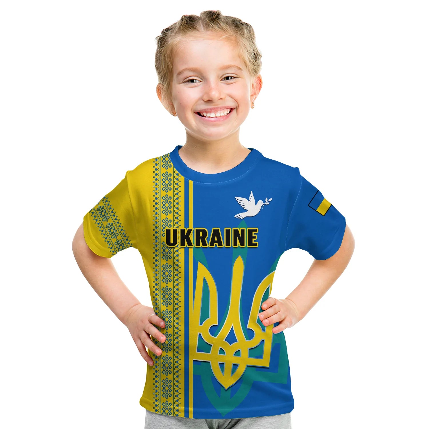 Ukraine Unity Day T Shirt KID Folk Ukrainian Coat Of Arms - Wonder Print Shop