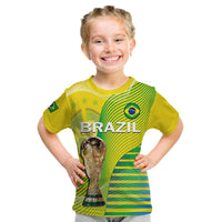 (Custom Text And Number) Brazil Football T Shirt KID Canarinha Champions WC 2022 - Wonder Print Shop
